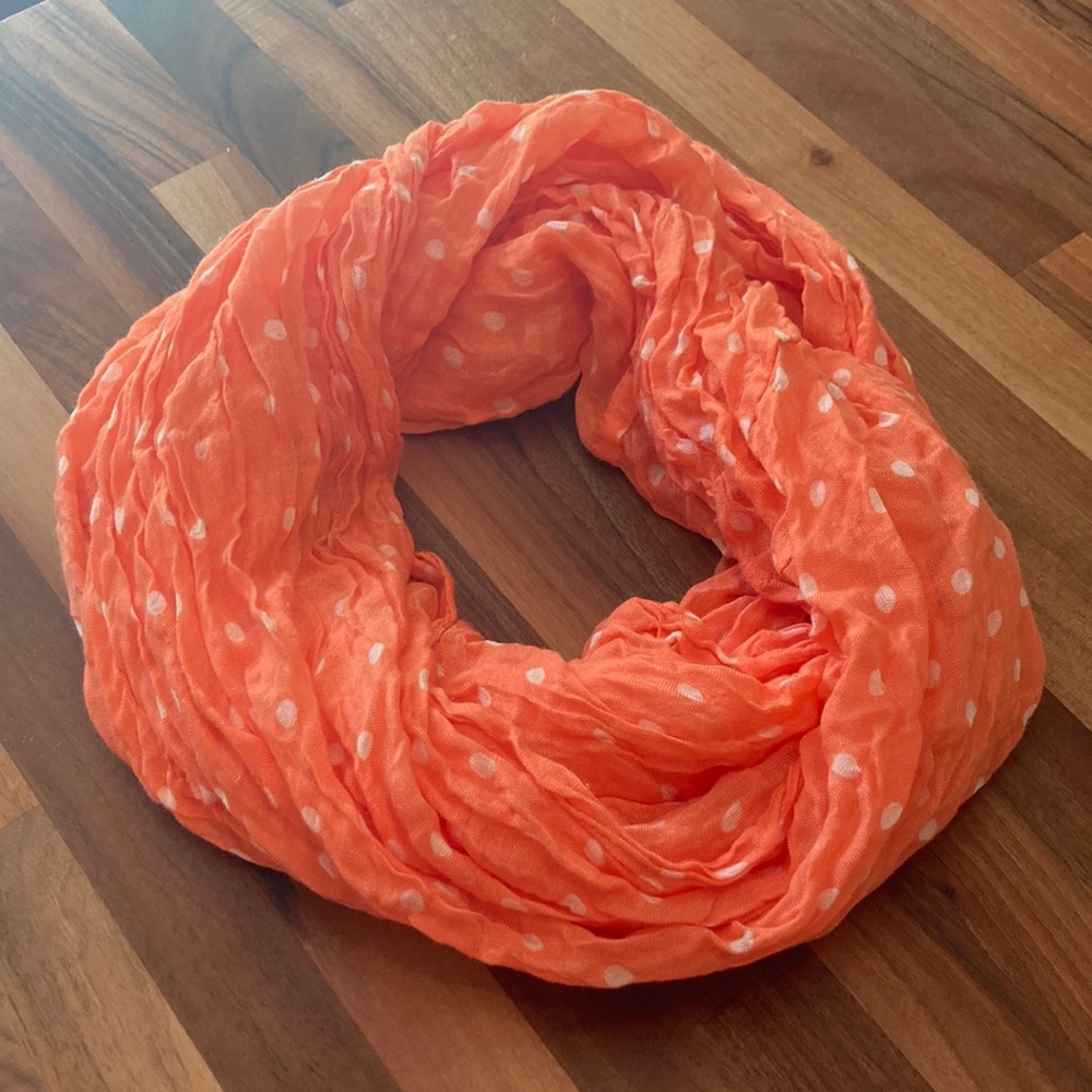 New York & Co. Infinity Scarf, orange sherbet with white polka dots